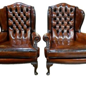 Pair of Vintage Leather Wing Chairs Antique Chairs