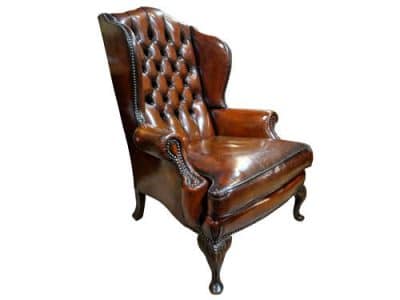 Pair of Vintage Leather Wing Chairs Antique Chairs 5