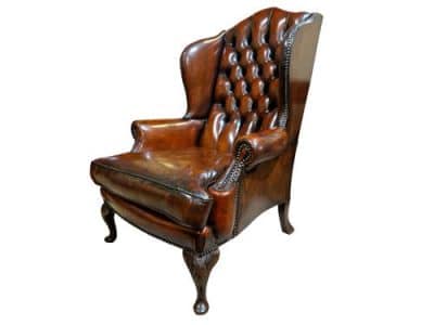 Pair of Vintage Leather Wing Chairs Antique Chairs 6