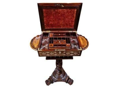 Rosewood Work Box on Stand Antique Boxes 4