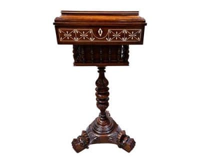 Rosewood Work Box on Stand Antique Boxes 5