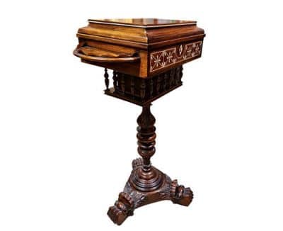 Rosewood Work Box on Stand - Image 5