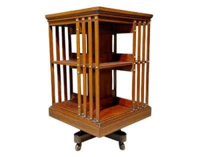 Superb Edwardian Inlaid Revolving Bookcase - Image 2