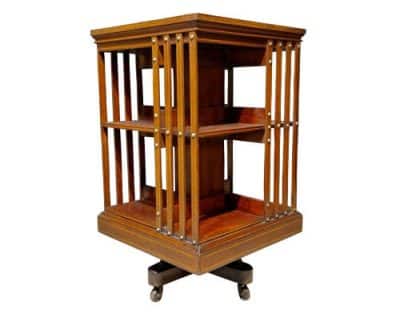 Superb Edwardian Inlaid Revolving Bookcase Antique Bookcases 4