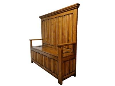 Victorian Golden Oak Settle Antique Benches 3