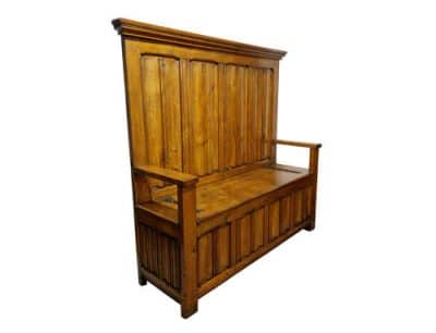 Victorian Golden Oak Settle Antique Benches 4