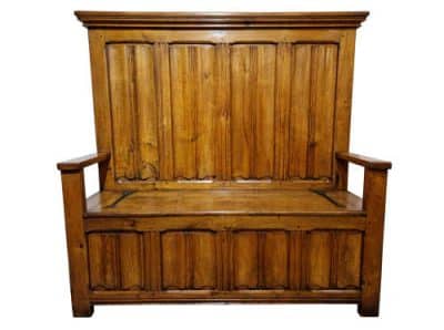 Victorian Golden Oak Settle Antique Benches 5