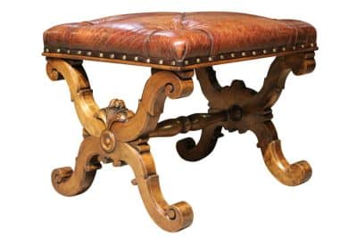 19thc Walnut X Frame Stool - Image 5