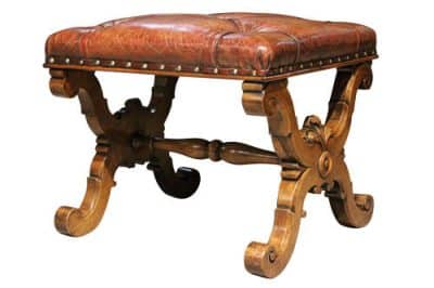 19thc Walnut X Frame Stool - Image 3