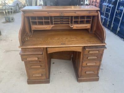 Oak Roll top S bend Desk Antique Desks 4