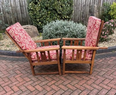 Pair of Arts & Crafts Reclining Armchairs c1900 pair Antique Chairs 4
