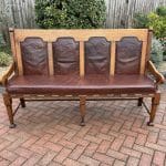 Arts & Crafts Oak and Leather Settle hall bench Antique Chairs