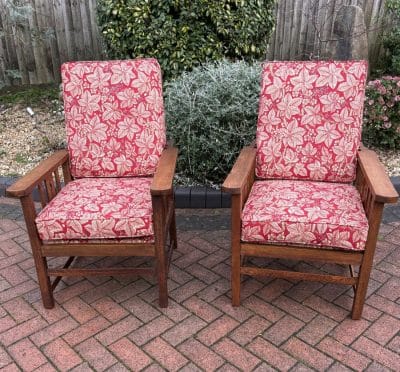 Pair of Arts & Crafts Reclining Armchairs c1900 pair Antique Chairs 3