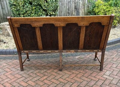 Arts & Crafts Oak and Leather Settle hall bench Antique Chairs 15