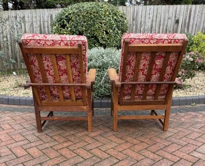 Pair of Arts & Crafts Reclining Armchairs c1900 pair Antique Chairs 7