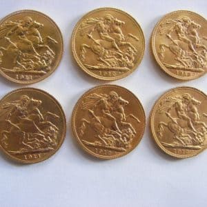 6 FULL 22ct sovereigns George V 1911, 1912 Titanic Year, 1913 Original Receipt bullion Coins