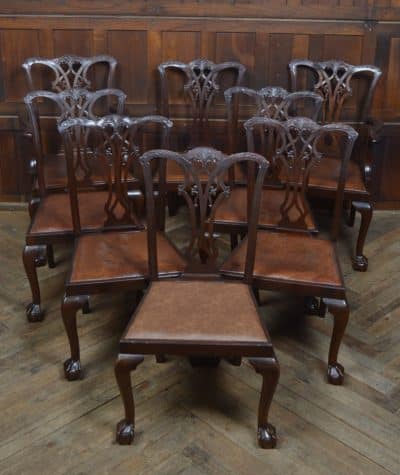 Set Of 8 Edwardian Chippendale Style Dining Chairs SAI3238