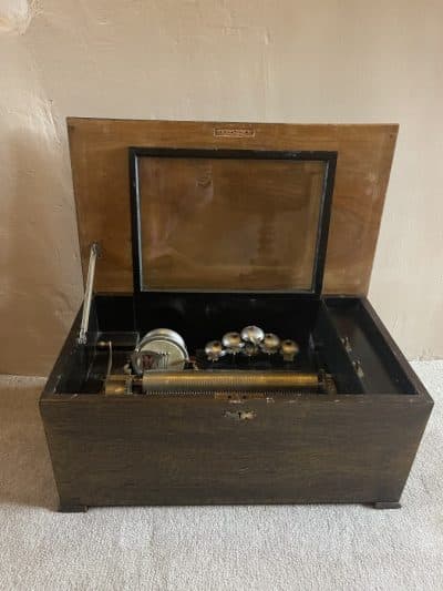 Antique orchestral music box with drums and bells c1880