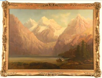 Austrian Alps Landscape Oil Portrait Painting Mountains And Lake Salzkammergut Region East Of Salzburg