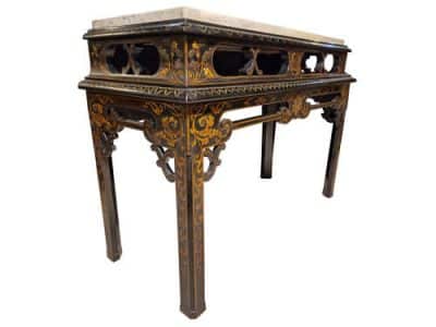 Black Lacquered Console Table with Marble Top Antique Furniture 4