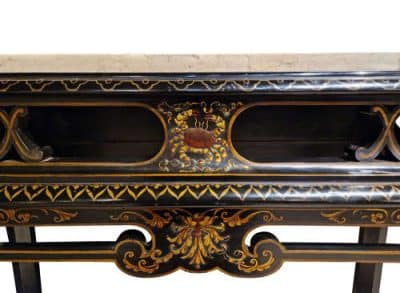 Black Lacquered Console Table with Marble Top Antique Furniture 7