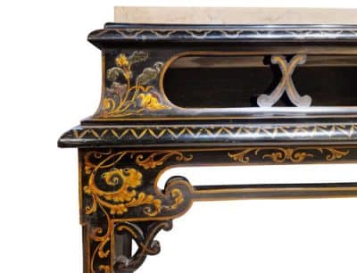 Black Lacquered Console Table with Marble Top Antique Furniture 8