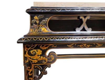 Black Lacquered Console Table with Marble Top - Image 6