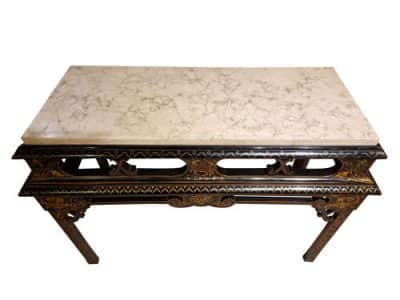 Black Lacquered Console Table with Marble Top Antique Furniture 9