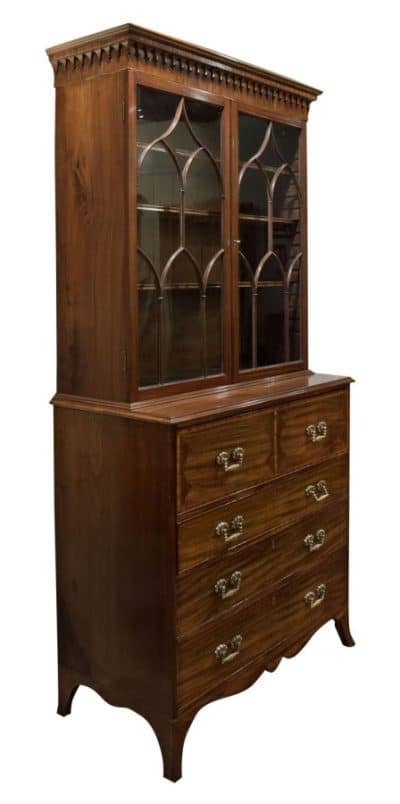 George III mahogany secretaire bookcase