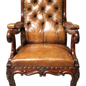 Mahogany Framed Leather Open Armchair Antique Chairs