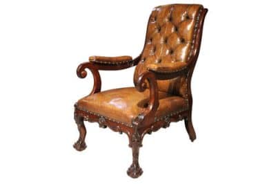 Mahogany Framed Leather Open Armchair Antique Chairs 4