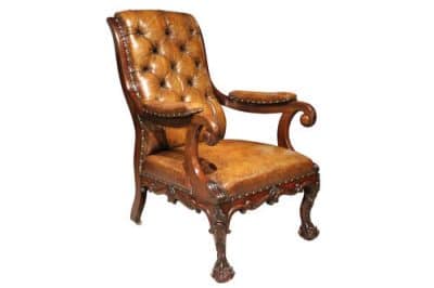 Mahogany Framed Leather Open Armchair Antique Chairs 5