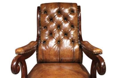 Mahogany Framed Leather Open Armchair Antique Chairs 6