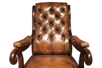 Mahogany Framed Leather Open Armchair - Image 4