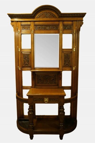Oak and Brass Hall Stand Antique Furniture 3