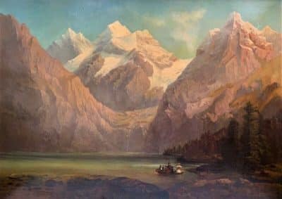 Austrian Alps Landscape Oil Portrait Painting Mountains And Lake Salzkammergut Region East Of Salzburg Alpine Landscape Antique Art 5