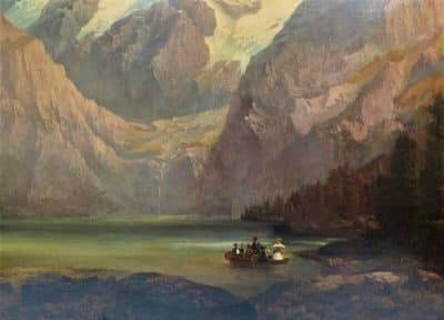 Austrian Alps Landscape Oil Portrait Painting Mountains And Lake Salzkammergut Region East Of Salzburg Alpine Landscape Antique Art 10