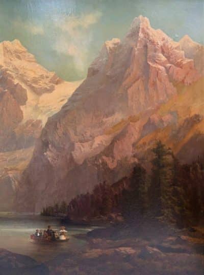 Austrian Alps Landscape Oil Portrait Painting Mountains And Lake Salzkammergut Region East Of Salzburg Alpine Landscape Antique Art 6