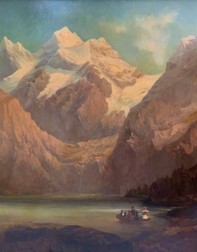 Austrian Alps Landscape Oil Portrait Painting Mountains And Lake Salzkammergut Region East Of Salzburg Alpine Landscape Antique Art 7