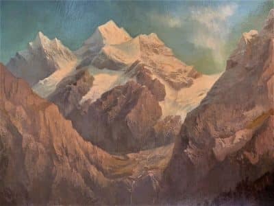 Austrian Alps Landscape Oil Portrait Painting Mountains And Lake Salzkammergut Region East Of Salzburg Alpine Landscape Antique Art 9