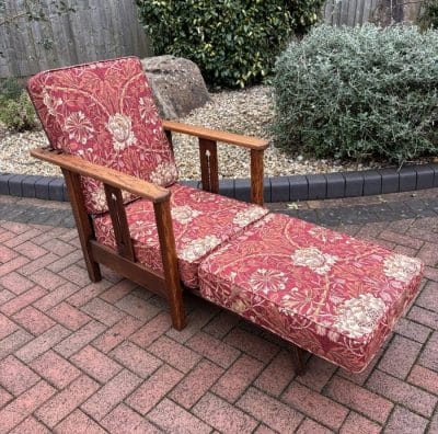 Arts & Crafts Oak Reclining Armchair with Footrest