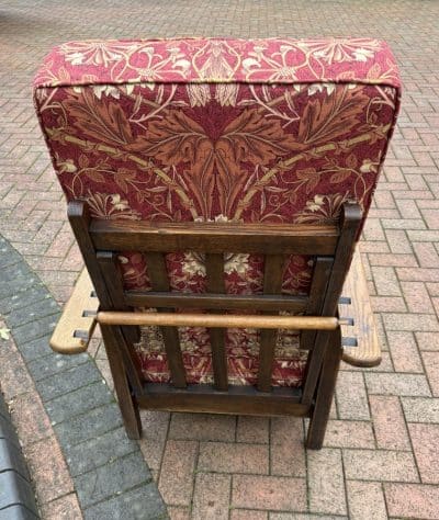 Arts & Crafts Oak Reclining Armchair with Footrest armchair Antique Chairs 7