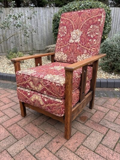 Arts & Crafts Oak Reclining Armchair with Footrest - Image 6