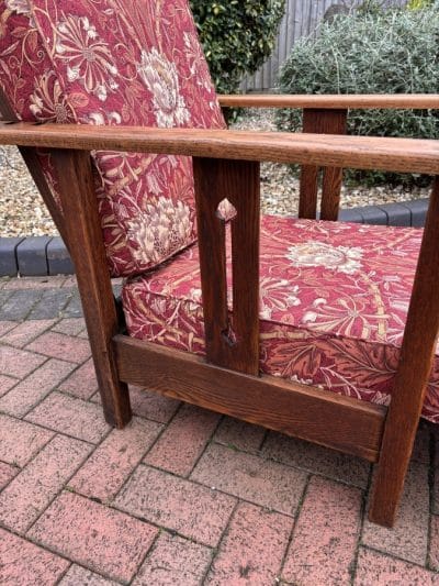 Arts & Crafts Oak Reclining Armchair with Footrest - Image 3