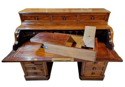 French oak lined mahogany writing desk - Image 7