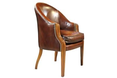 Mahogany & Leather Tub Chair Antique Chairs 4
