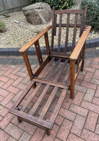 Arts & Crafts Oak Reclining Armchair with Footrest armchair Antique Chairs 4