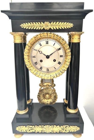 Fine Antique Slate or Marble Mantel Clock French Striking Portico Mantle Clock