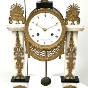 French Empire Marble Portico Clock