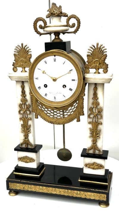 French Empire Marble Portico Clock